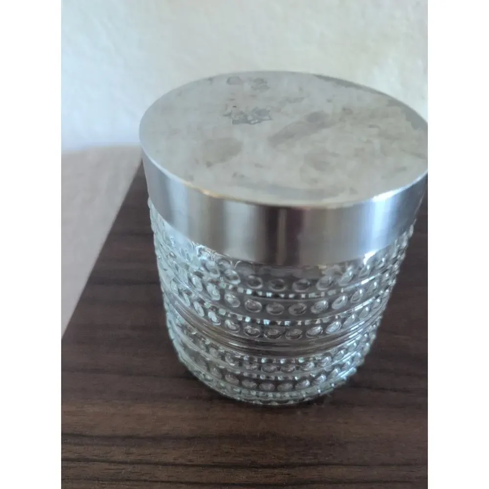 Vintage Round Glass Jar with Raised Geometric Design